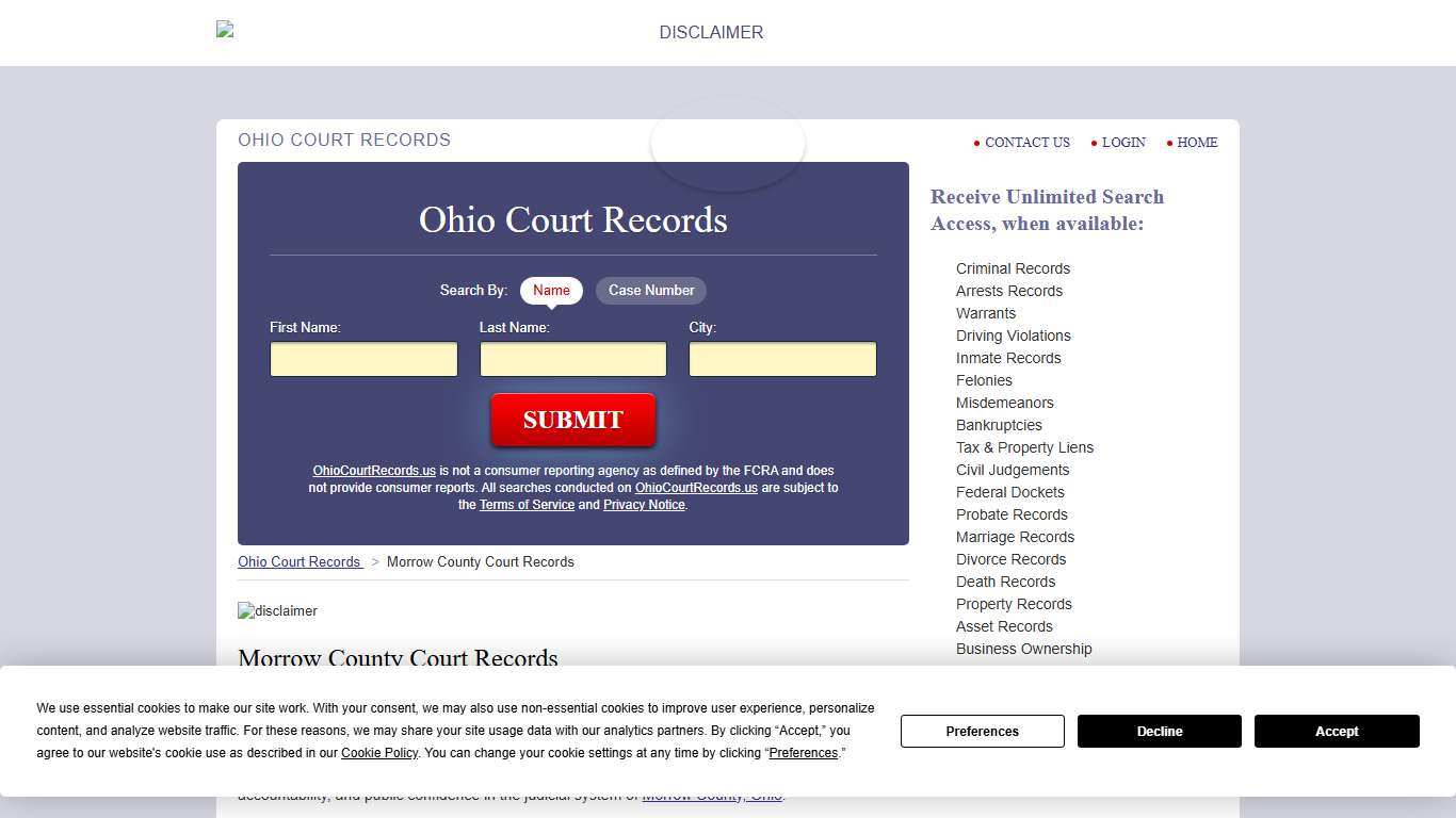 Morrow County Court Records OhioCourtRecords.us